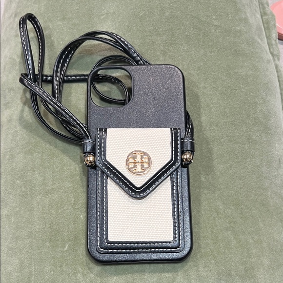 Tory Burch Other - Elegant Black and Cream Tory Burch Phone Case with Strap
